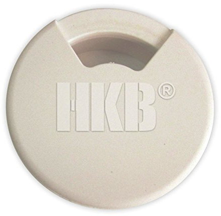 HKB ® 2 Stück Kabeldurchlass, Kabeldurchführung für Schreibtische, Audioschränke, Fernsehschränke, ø = 70mm für Bohrung ø 60mm, Kunststoff weiss, Qualität von Hersteller Hettich, Artikel-Nr. 9100063