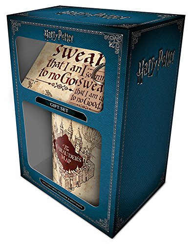 Harry Potter Coffret cadeau avec 1 tasse de licence et 1 porte-clés et 1 sous-verre Édition limitée Motif carte du Marauders