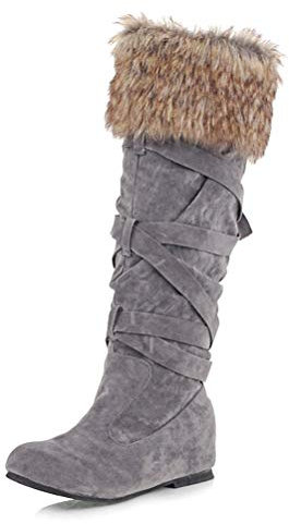 Minetom Stivali Estivi per Le Donne Autunno-Inverno in Pizzo Stivali Estivi A metà Polpaccio all'Uncinetto Hollow out Chunky Flat Heels Knee Boots Grigio 38 EU