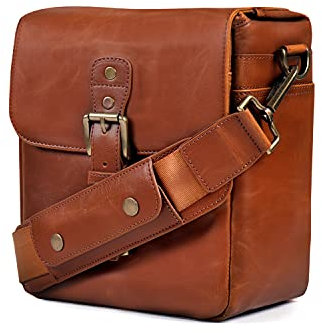 MegaGear MG1522 Kameratasche - Kuriertasche aus Leder für Spiegellose, Sofortbild - und DSLR Kameras - Hellbraun