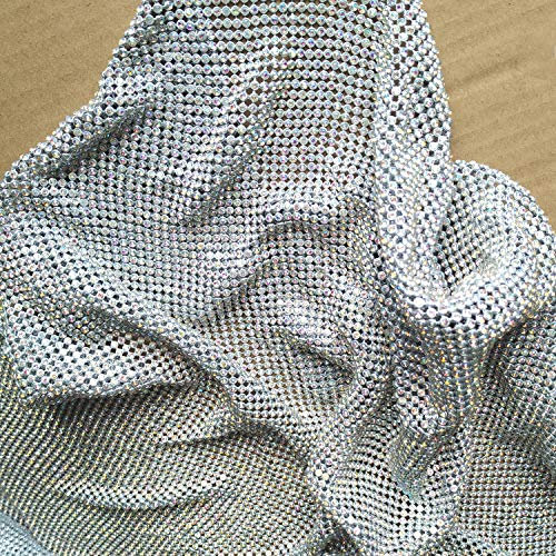 Creativesugar Bastelmaterial Metall Strass Netzstoff zuschneidbar für Kleidung Taschen Herstellung Party Dekorationen (Kristall AB Strass)