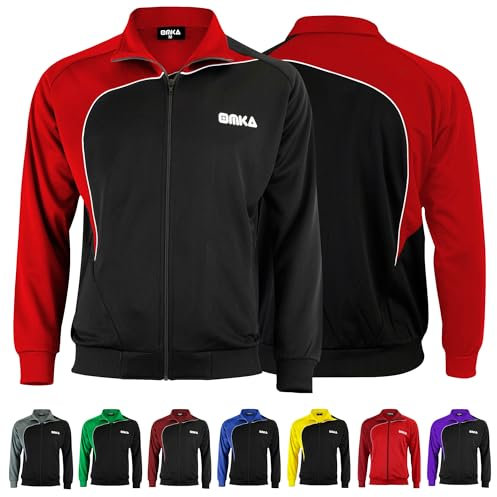 OMKA Herren Leichtgewicht Sportjacke, Feuchtigkeitsableitend, Fleece-Innenfutter für Fußball und Sportaktivitäten (DE/NL/SE/PL, Alphanumerisch, XXL, Regular, Regular, Rot/Schwarz)