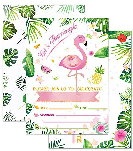WERNNSAI Flamingo Party Zubehör - 20 Set Tropisch Luau Einladungen mit Umschlägen Party Supplies Einladungskarte
