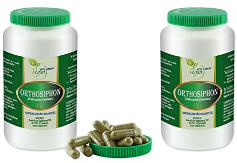VITA IDEAL Vegan® ORTHOSIPHON - Blätter 2x 360 KAPSELN Indischer Nierentee Katzenbart - Ortho Siphon -Tagesportion 500mg ORTHOSIPHONBLÄTTER reines Pulver. Pflanzlich - natürlich & ohne Zusatzstoffe