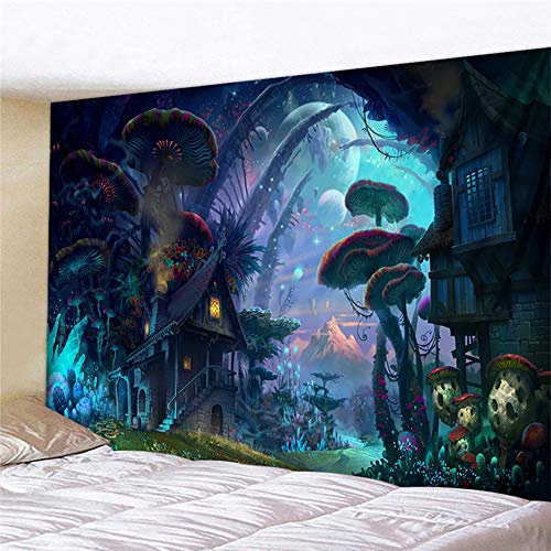 Naturer Fantasy Wandteppich Psychedelic Mushrooms 180x230 Wandbehang Universum Planet Tapestry Schloss Tapisserie Wandtuch für Wohnzimmer