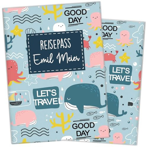 cozy racoon Reisepasshülle für Kinder | Hochwertige Hülle für den Reisepass Deines Kindes |Design Ocean (mit Name/mit Personalisierung)