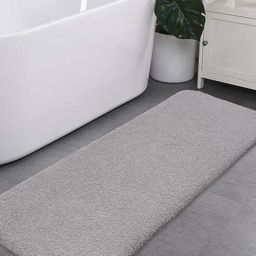 Badematte Rutschfest Badteppich Extra Lange Verdickt Badezimmerteppich Weich Badeteppich Flauschige Mikrofaser Badvorleger Badläufer, Supersaugfähig, Maschinenwaschbar - 50 x 178cm (Hellgrau)