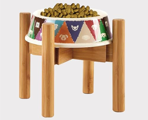 Dog Bowl Stand for Small Dogs - Height 7.5in, Adjustable 6 to 8-inch Wide - Puppy, Petite Dog Food or Water Dish Holder - Bamboo