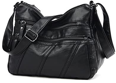 VOHONEY Sac à Bandoulière Femme Noir - Sac à Main Portable en Cuir Imperméable avec Pochette Téléphone et Porte-Monnaie