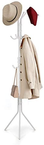Youyijia Coat Stand with 12 Hooks Clothes Rack 3 Tier Freestanding Metal Hanger coat rack stand Hat Handbag Jacket Umbrella Hanging Organiser for Homes Office Entryway Hallway White