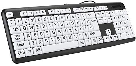 USB Wired Keyboard with Foldable Stands, Low Vision Keyboard USB Wired Old People Keyboard with White Large Print Keys for Desktop, Computer, PC(Black)