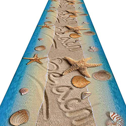 FUSHOU-Azure Sand Meer Landschaft Läufer Teppiche, Bad/Küche/Kinderhaus/Großes Hotel Gang Bodendekoration Teppich, Extra Lange Eingangstreppe Läufer Teppich,A,60x200cm