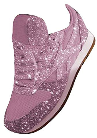 ORANDESIGNE Damen Pailletten Sneaker Flach Schuhe Freizeit Schnürer Sportschuhe Glänzende Schuhe Laufschuhe Sneaker