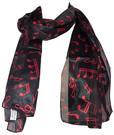 Pamper Yourself Now Musiknoten und Violinschlüssel dünner Schal Tolles Geschenk für Musikliebhaber, schöner Musikschal für Chöre und Musikgruppen., schwarz/red, 150cm X 30cm