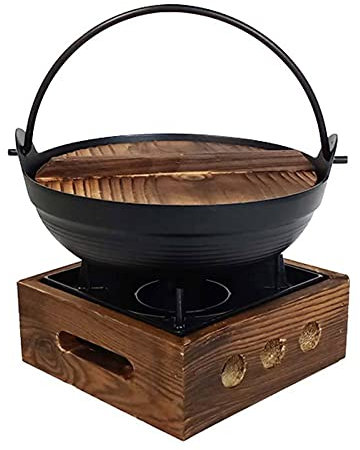 Pentola Shabu in Ghisa - Pentola Calda in Stile Giapponese Sukiyaki Nabe con Coperchio A Legna E Fornello per Sukiyaki, Noodle, Ramen, Zuppa,20cm