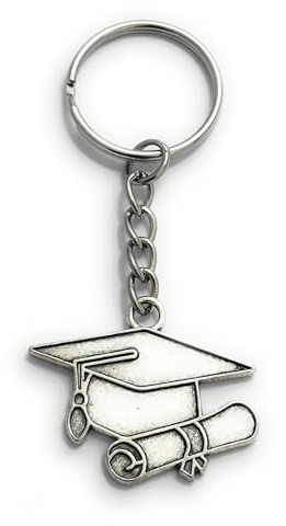 FizzyButton Gifts Graduation Mortar Board Mortarboard Keyring Key Ring with Silver Tone Charm and Silver Tone Keychain