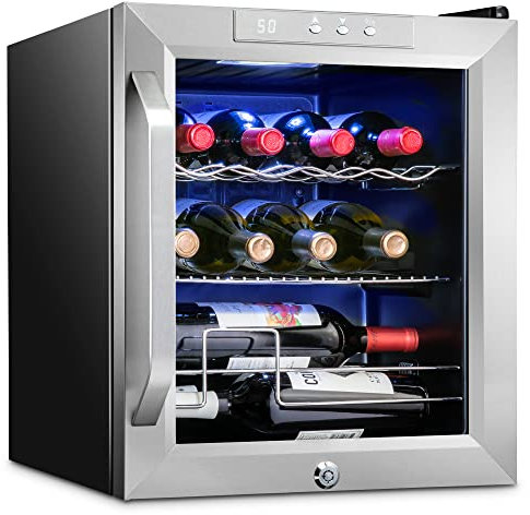 Ivation Refroidisseur de vin avec compresseur de 12 bouteilles verrouillable | Grande cave autoportante pour vin rouge, blanc, champagne ou mousseux
