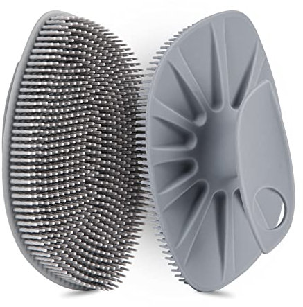 HIEERBUS Scrubber per il corpo in silicone, scrubber esfoliante delicato per il corpo in luffa in silicone da doccia con setole facilmente schiumose (grigio)