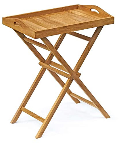 OUTLIV. Tray Gartentisch 40x63 cm aus Teakholz mit abnehmbarem Tablett, rustikale Ergänzung für Ihren Outdoor-Bereich