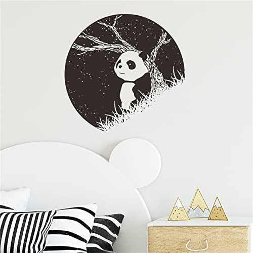 Stickers Muraux Animaux Panda À Mi-Chemin Montagne Surplombant Lointaine,Décoration Murale Porche Chambre,Autocollants Littéraires En Noir Et Blanc