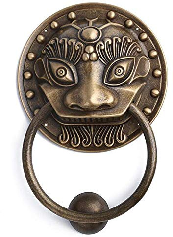 Battenti per porte Manopole per maniglie delle porte anteriori,Bronzo antico Testa di leone Battente per porte in ottone Maniglia ad anello per cassetti Decorazione per la casa Bronzo 13,5 cm (bronzo