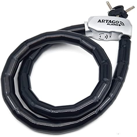 Artago ART6120 Candado Piton Moto Sin o Con Alarma 120dB, Cable Acero Articulado Blindado, 120cm, Flexible, Botón ON, Función Warning, Impermeable, Cadena Pitón Antirrobo Moto Bici, Patinete Electrico