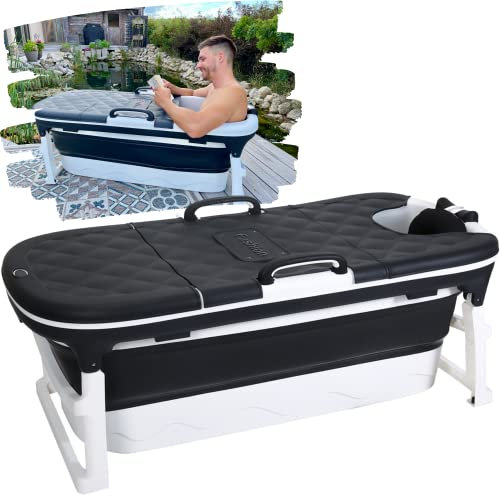CRS faltbare Badewanne Erwachsene | Größe: 138cm | klappbare mobile Badewanne ideal für kleine Badezimmer | tragbare Klappbadewanne zum Aufstellen | Schwarz
