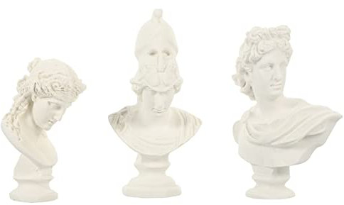 Sewroro 3Pcs Klassische Mini Griechische Büstenkopf Berühmte Skulptur Putz Büste Statue Harz Skulptur Figur für Künstlerskizze Zeichnen Foto Requisiten Weiß Weiß
