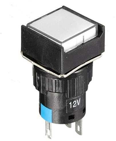Interruttore di ripristino rettangolare da 12 V, interruttore a pulsante momentaneo, 16 mm, colore bianco