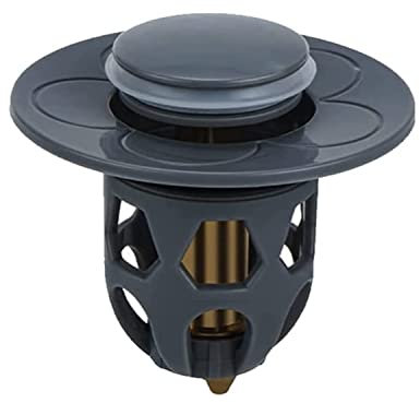 Bouchon universel de fuite de tête d'eau de lavabo, bouchon de vidange de type poussoir en acier inoxydable Ste Bounce Core, bouchons d'évier escamotables avec crépine de vidange (Gris)