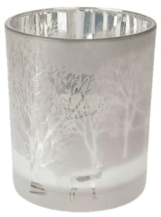 Kerzenglas Mittel Hirsch Wald 3 Farben Teelichthalter Weihnachten H10cm, Farbe:Creme
