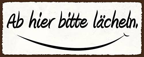 AGDeko® Blechschild 27x10 cm Ab Hier Bitte Lächeln Motivation Leben Gute Laune Spruch