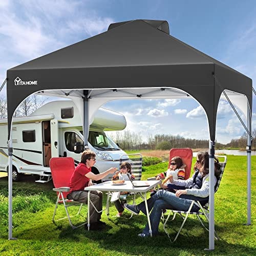 YITAHOME 2,5 x 2,5m wasserdichte Pavillon Faltpavillon, Faltbarer Pop up Pavillon Outdoor Anti-UV Gartenpavillon Höhenverstellbarfür Alle Jahreszeiten Für Party Camping Märkte Pool Festival, Schwarz
