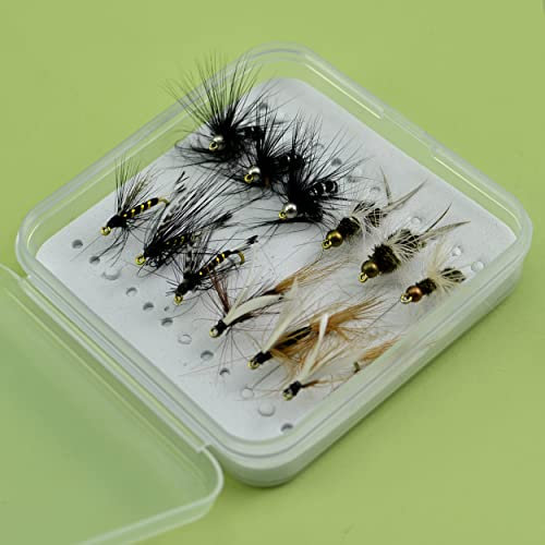 YAZHIDA | Fly Fishing Fly Fishing Set | Dry Fly | Wet | Nymph | One Mini Fly Box | (Ameise terrestrisch nass/Bead Head Buzzer)