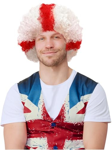 Smiffys England Afro Wig, St George England Fancy Dress, Adult Dress Up Wigs