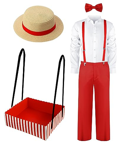 Newcotte Halloween 6 Stück 1950er Jahre Kellner Kostüm für Herren inkl. Filmnacht Snack-Tabletts Hut Strapse Hemd Hose Fliege