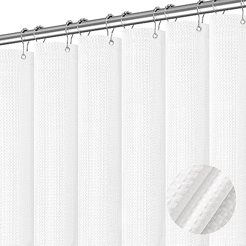 PANGSINNE Tenda da doccia bianca per bagno lunga 213 cm, a nido d'ape, resistente, extra lunga, impermeabile, 256 g/m², pesante, beige, con 12 ganci in metallo, 182 x 84 cm
