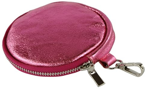 modamoda de P10 / P08 Damen Leder Rauleder Geldbörse Münzgeldbörse Taschenanhänger ø 11,5 cm handmade in Italy, Farbe:Candy Pink Metallic