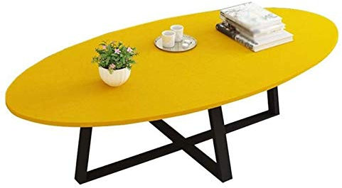 Nordischer Couchtisch aus massivem Holz, ovaler Sofa-Beistelltisch für kleine Wohnungen, Zuhause, Wohnzimmer, Schlafzimmer, Balkon, Verhandlungstisch, Länge 39,4 Zoll, gelb