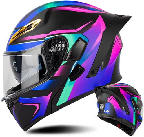 Motorradhelm Integralhelm Klapphelm ECE Zertifiziert Modularer Helm Doppelvisier Moped Street Racing Helm für Erwachsene Männer Frauen Roller Helm Sturzhelm Damen Herren Erwachsene