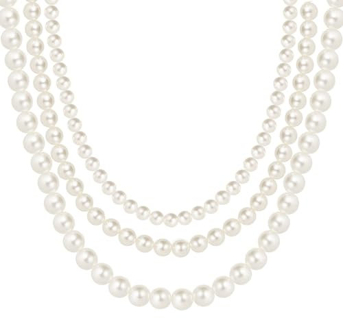 3-Schicht Perlenkette Damen Fake Perlenkette Herren Perlen Ketten Kurze Runde Perlen Runde Simulierte Muschelperlen Kette Choker Halskette Perfekte Hochzeit Braut Schmuck Accessoires für jeden Anlass