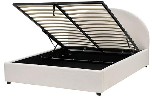 Beliani Bett Stoff helles Beige mit Kopfteil Bettkasten Lattenrost 160 x 200 cm Retro Vaucluse