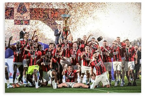 DEZARO Poster der AC Mailand Champions 2022 Serie A Leinwand Poster Wandkunst Dekor Druck Bild Gemälde für Wohnzimmer Schlafzimmer Dekoration ungerahmt 30 x 45 cm