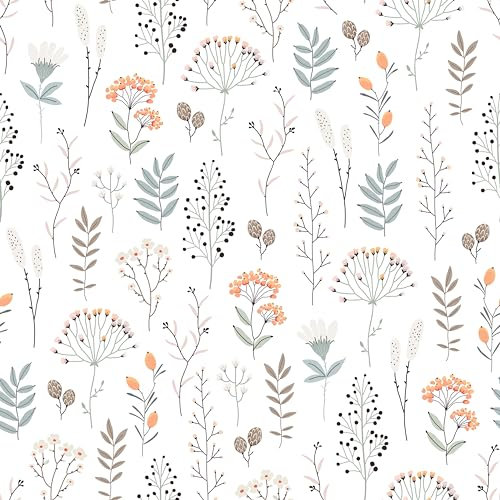 Papier Peint Floral,44.5×300cm Papier Peint à Décoller et à Coller Papier Contact Floral Pâle Papier Peint Amovible Autocollant Papier Peint Feuille de Fleur pour Armoires Murales Meubles