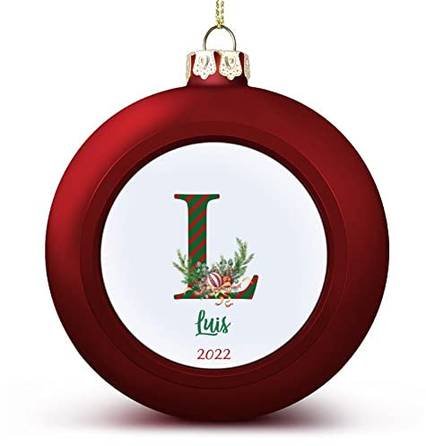 Weihnachtskugel, rot, individueller Name mit Anfangsbuchstabe L, Weihnachtskugel, Dekoration für Weihnachtsbaum, Anhänger, hängendes Andenken für Weihnachten, Neujahr, Urlaub, Geburtstagsgeschenke