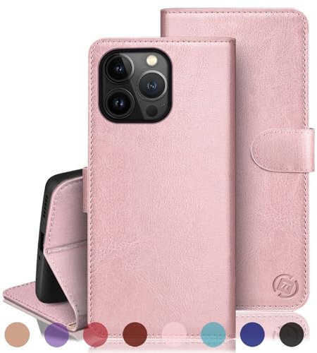 RingPi Cover per iPhone 15 Pro Max 6.7【Blocco RFID Slot Carte Portafoglio】【Supporto Cellulare Magnetica custodia】 uomo donna Pelle Sintetica Custodia telefono per Apple 15 ProMax,Oro Rosa