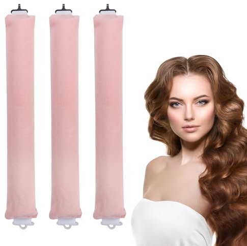 3 Pcs Heatless Curlers, Heatless Curls Hair Rollers for Long Hair, No Heat Overnight Curlers Blowout Rods Soft Satin Sleeping Lazy Curler (Pink)