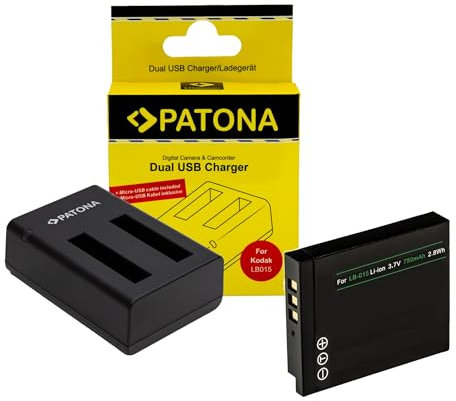 2in1-SET Akku + Ladegerät für die Kodak PIXPRO WPZ2 wasserdichte Action Kamera | ersetzt den Kodak Akku LB-015 (750mAh)