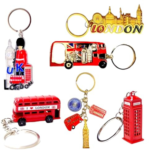 6 London Keyrings, 3D Bus Telehone Box Keychain, London Souvenir key ring - British Gift Bottle Opener KeyRing