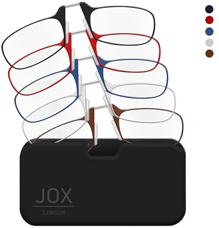 JOX Lesebrille zum Aufstecken auf das Handy - Nasenlesebrille mit kompaktem Etui - Armlose Brille - Komfort für Ihre Notfälle beim Lesen (Rot, 1.5, Dioptrien)